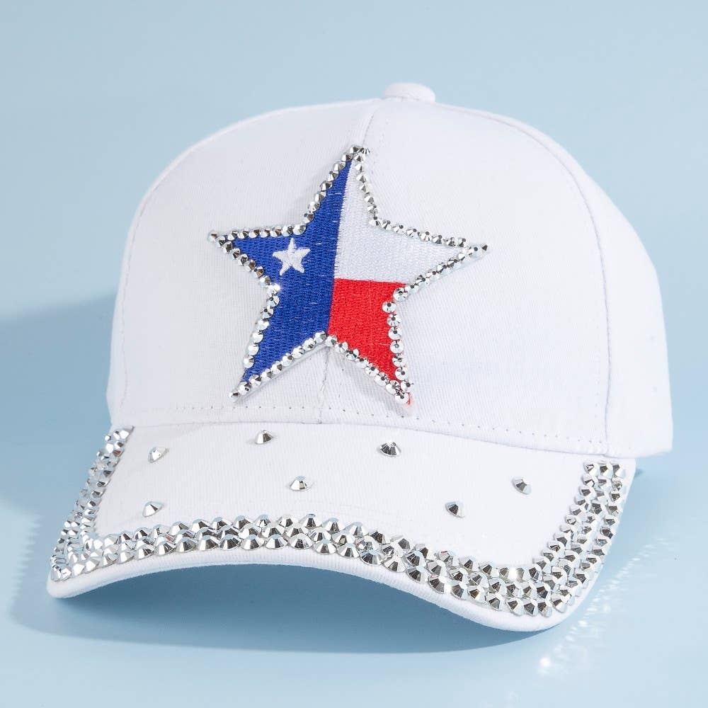 Texas Star Rhinestone Patch Baseball Cap With Crystal Brim