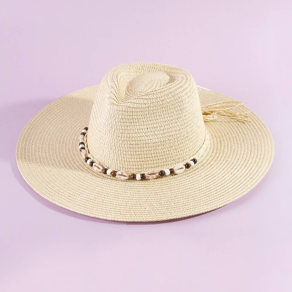 Beaded Cowrie Shell Straw Cowboy Hat
