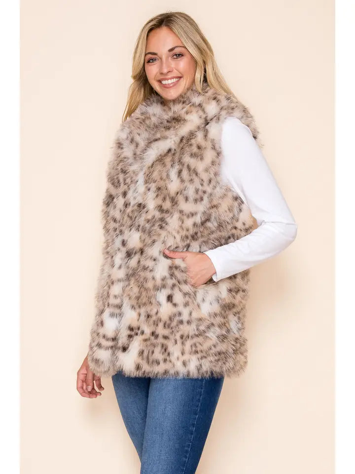 Leopard Print Minky Faux Fur Longline Vest