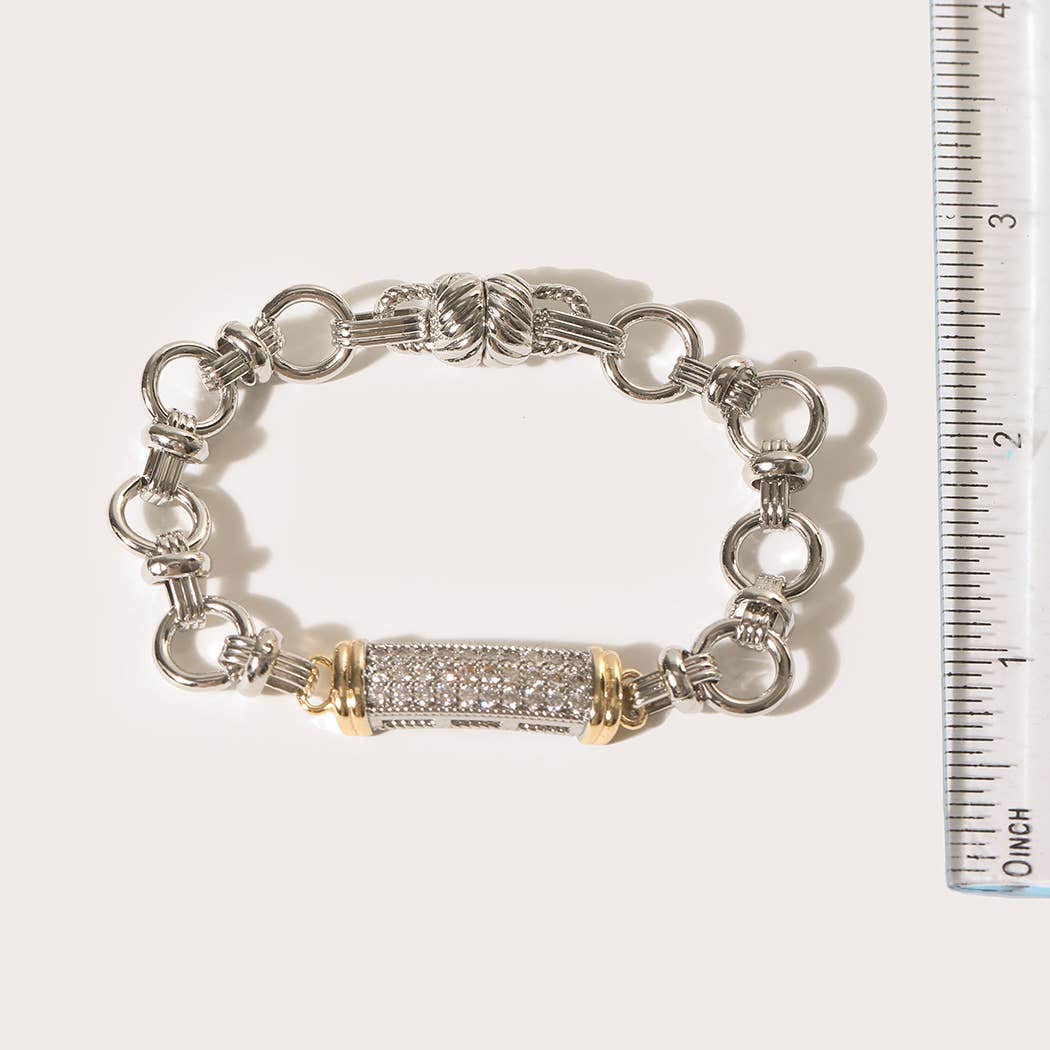 Two Tone CZ Pave Magnetic Bar Bracelet