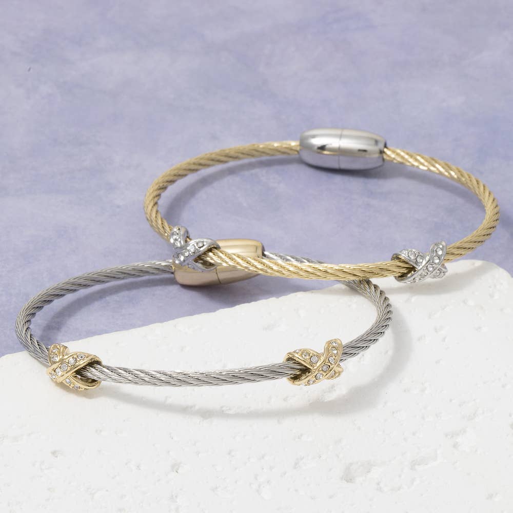 Twisted Cable Bracelet With Rhinestone X Accents