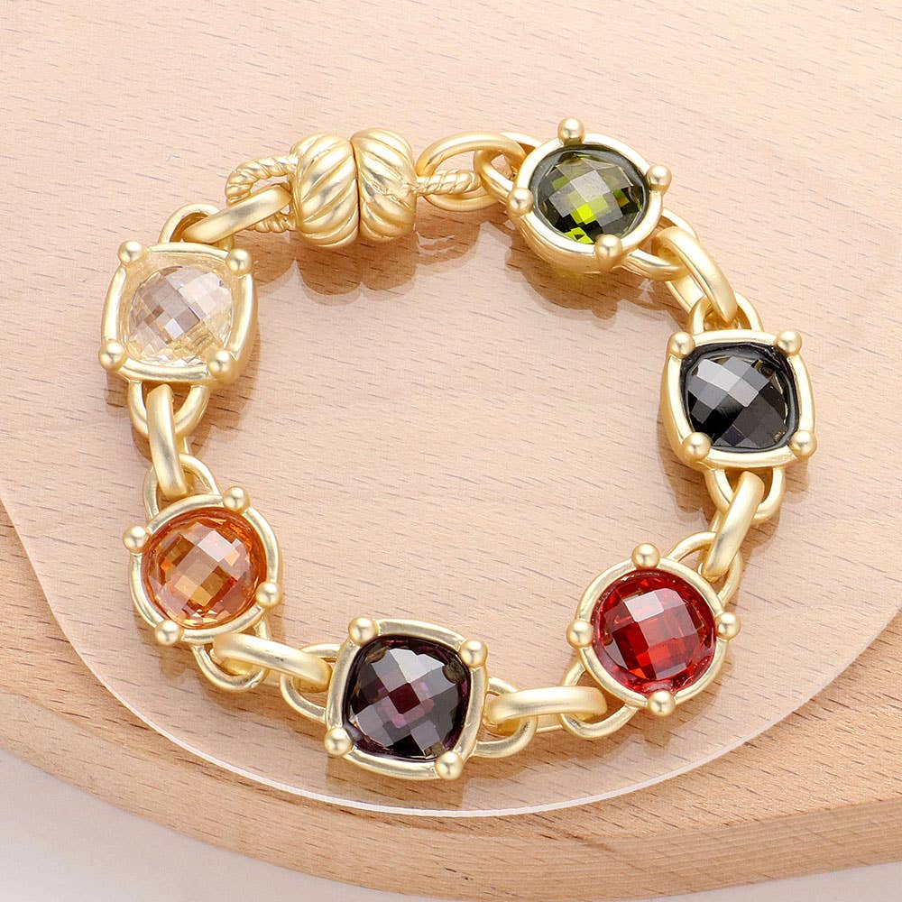 Multi CZ Stone Embellished Chain Bracelet