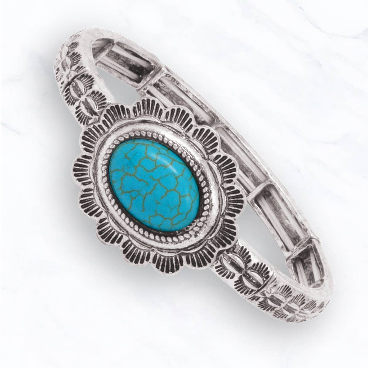 Oval Turquoise Concho Stretch Bracelet