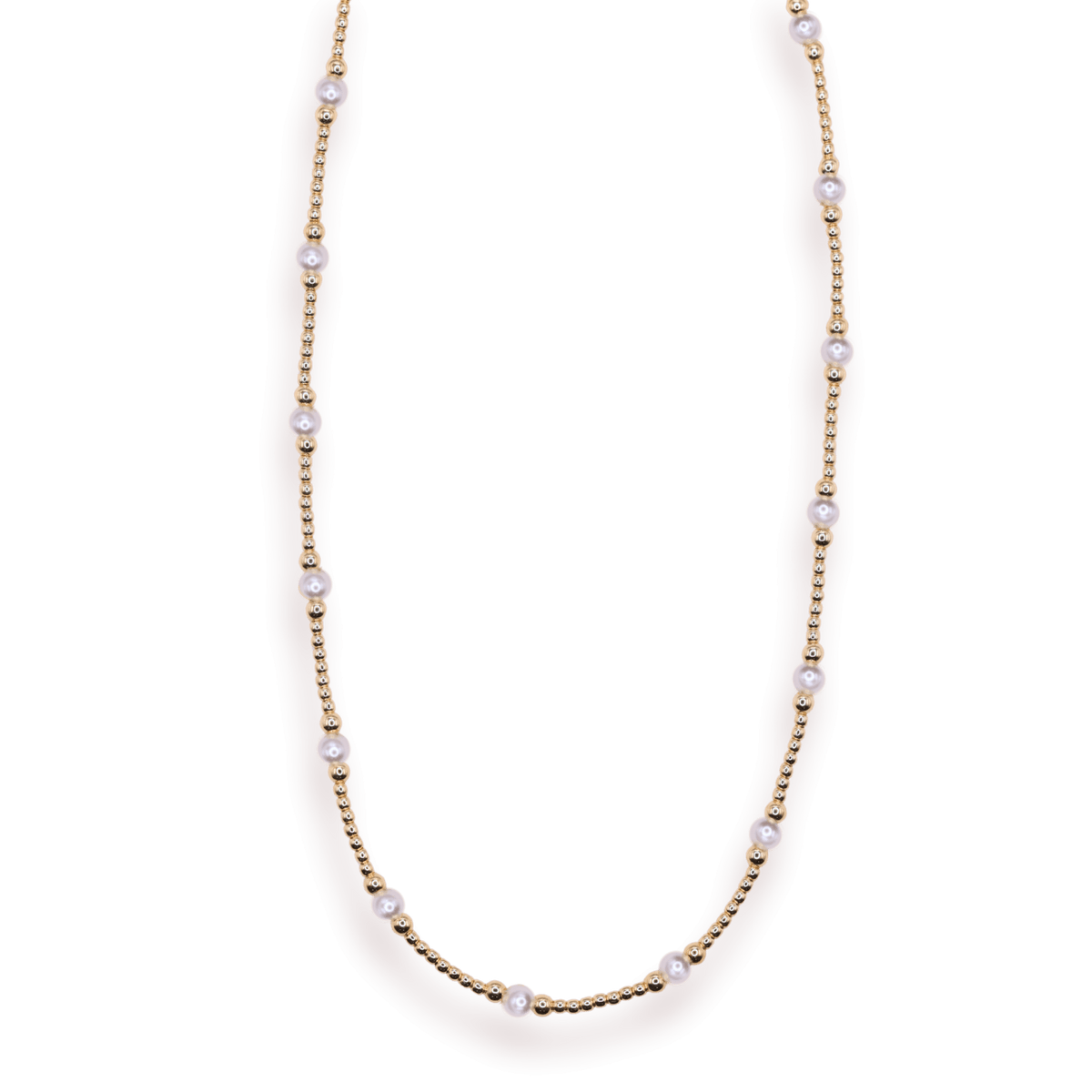 Beaded Blondes Dainty Sutton necklace, a 2mm 14K gold-filled chain with cascading pearls
