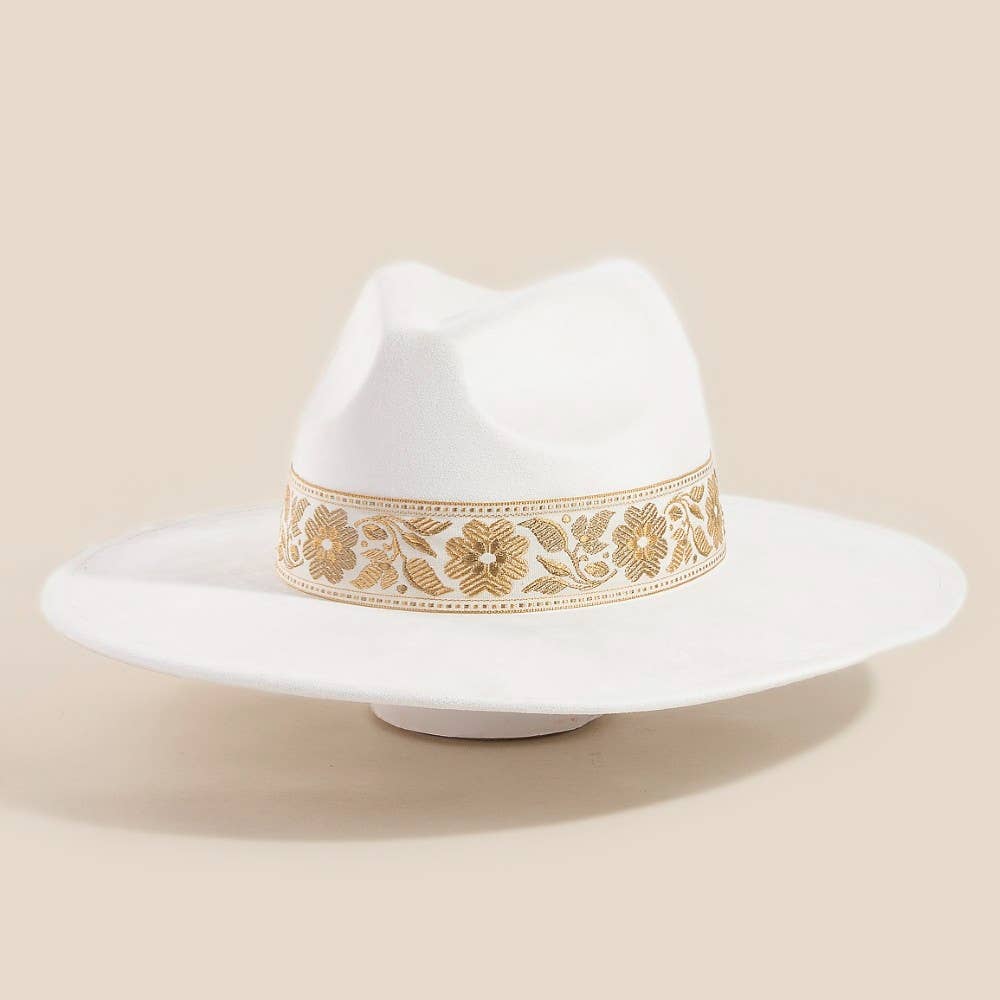 Ivory Flower Ribbon Bow Fedora Hat