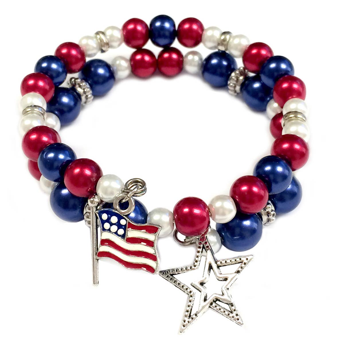 American Bangle Patriotic Flag Star Charm Coil  Bracelet