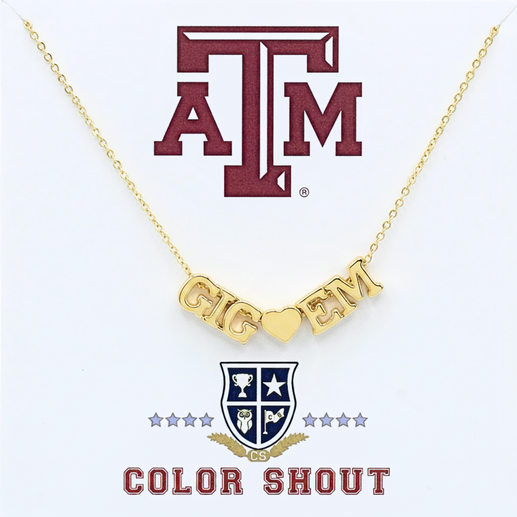 Texas A&M University Gig 'Em Heart Necklace