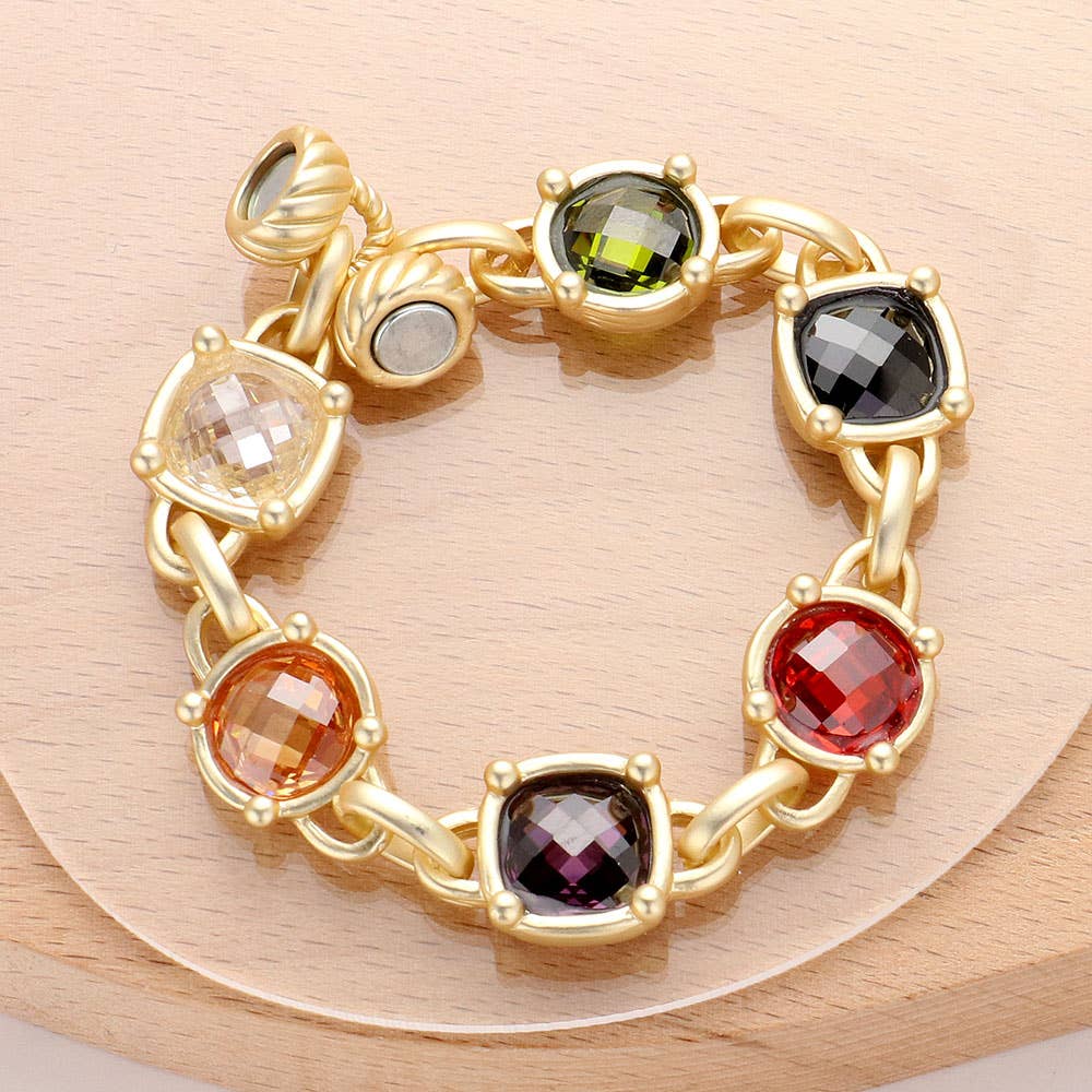 Multi CZ Stone Embellished Chain Bracelet