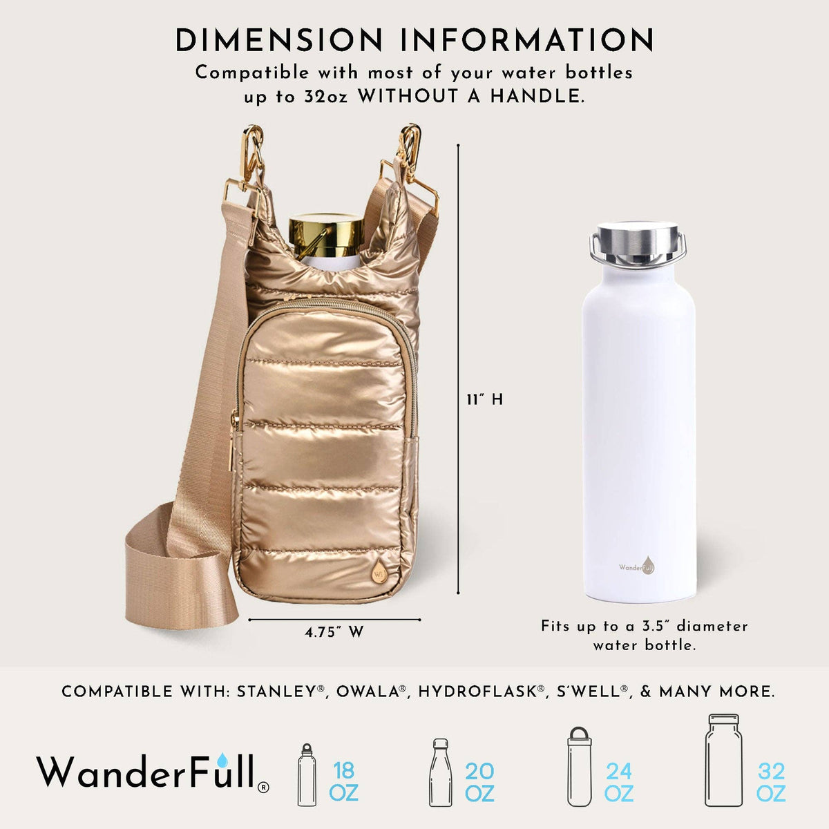 Gold Shiny HydroBag® with Solid Matching Strap