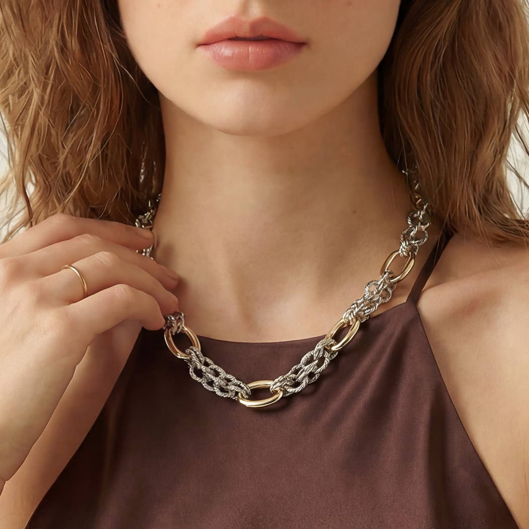 Layered Two-Tone Oval Link Chain Necklace