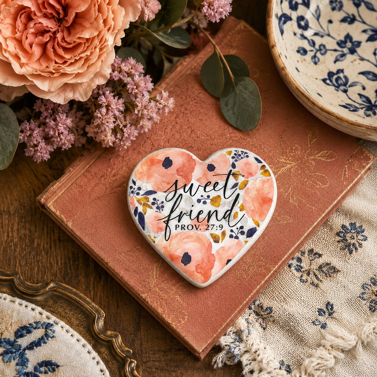 Heart Stone Floral Sweet Friend Pink