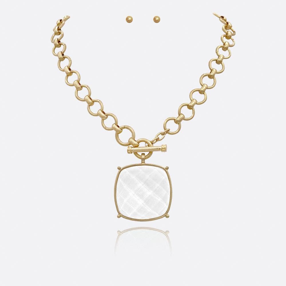 Large Square Stone Pendant Chain Necklace