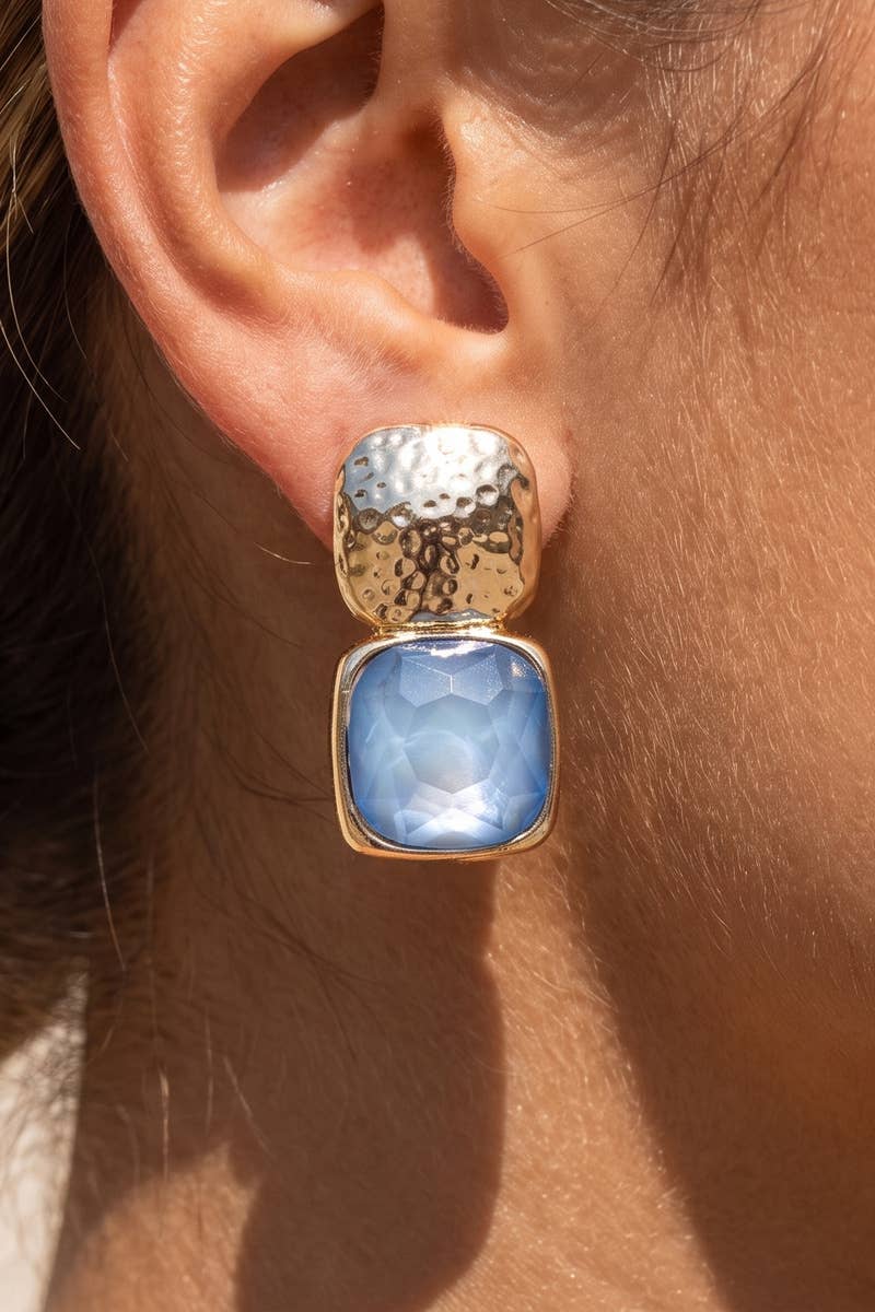 Hammered Oversized Stone Drop Earrings