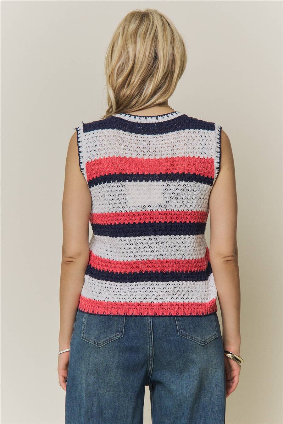 Striped Star Knit Sleeveless Sweater
