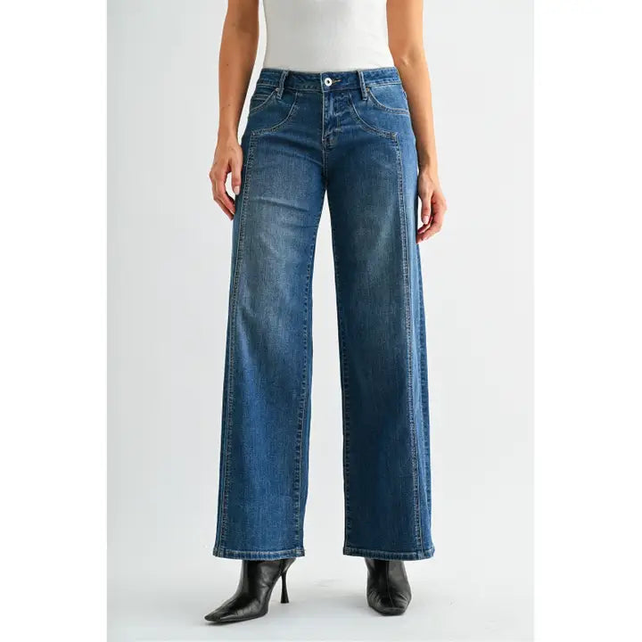 Mid-Rise Wide Side Panel Jeans