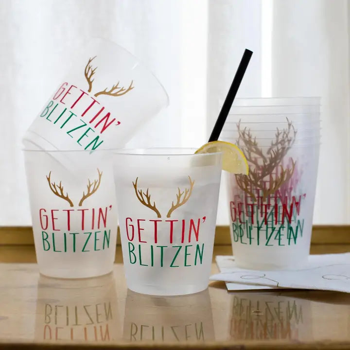 Gettin' Blitzen Party Cups Frosted/Red/Green 16oz Set of 10