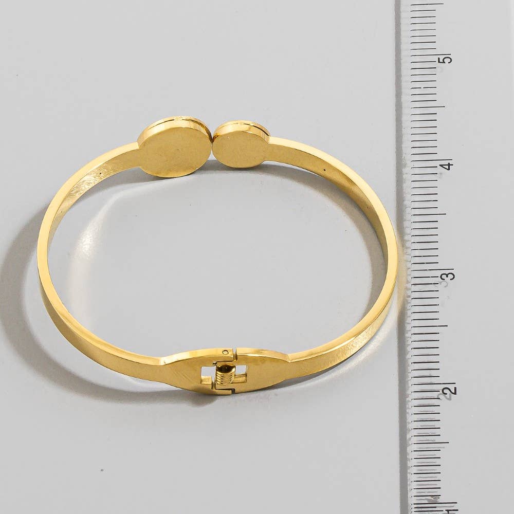Stainless Steel Mother Of Pearl Clover Ends Hinge Bangle