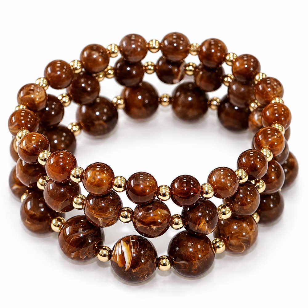 Brown Glass Beaded Stretch Bracelet Set