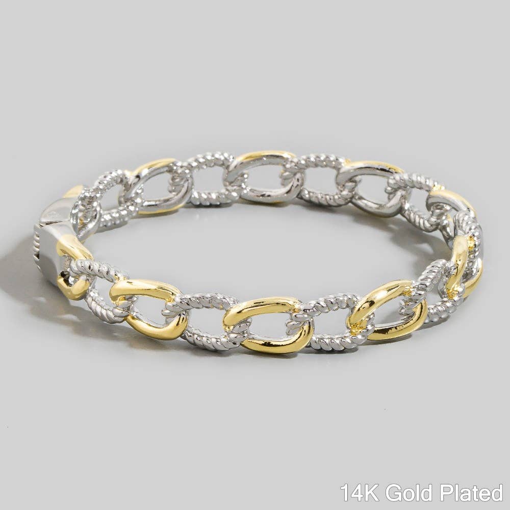 Gold Dipped Two Tone Solid Chain Hinge Bangle Bracelet