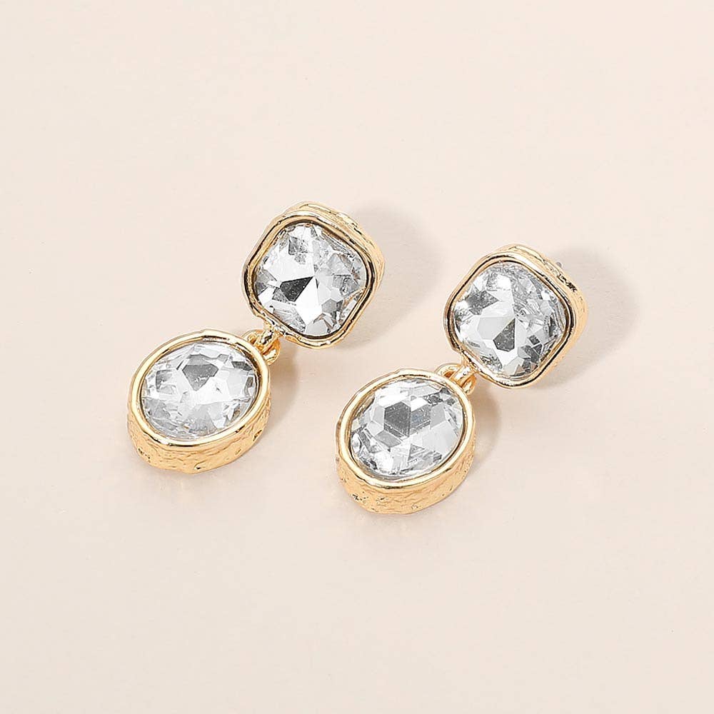 Square Oval Stone Link Drop Earrings