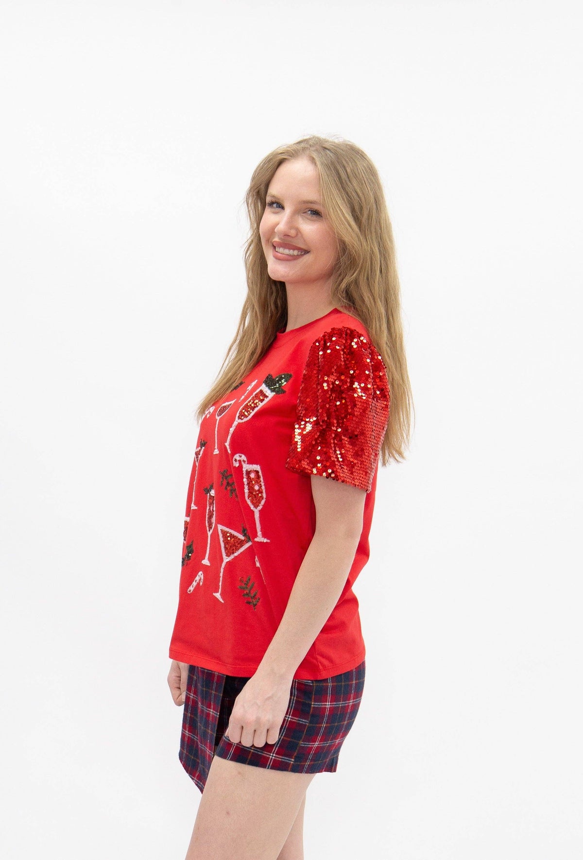 Red Christmas Cocktails Sequin Top