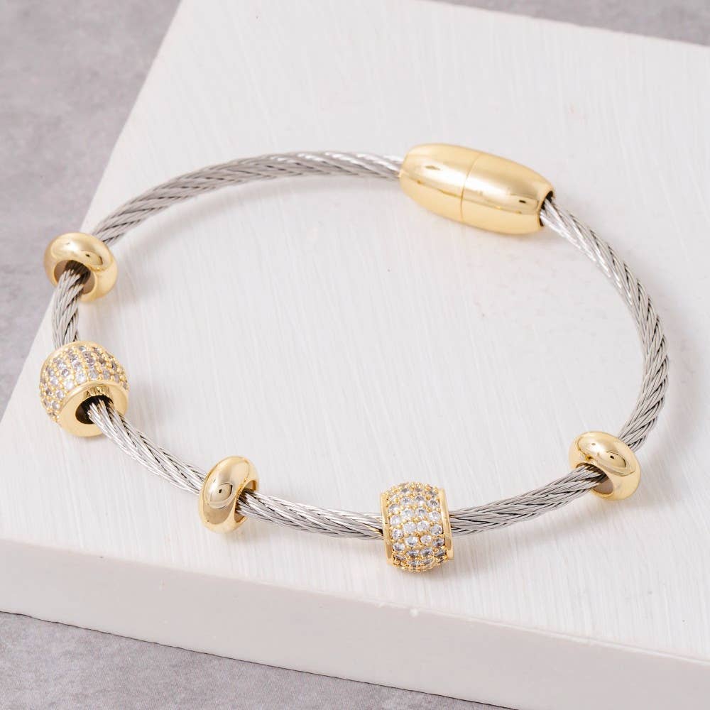 Stainless Steel Two Tone Wire Twist Bracelet