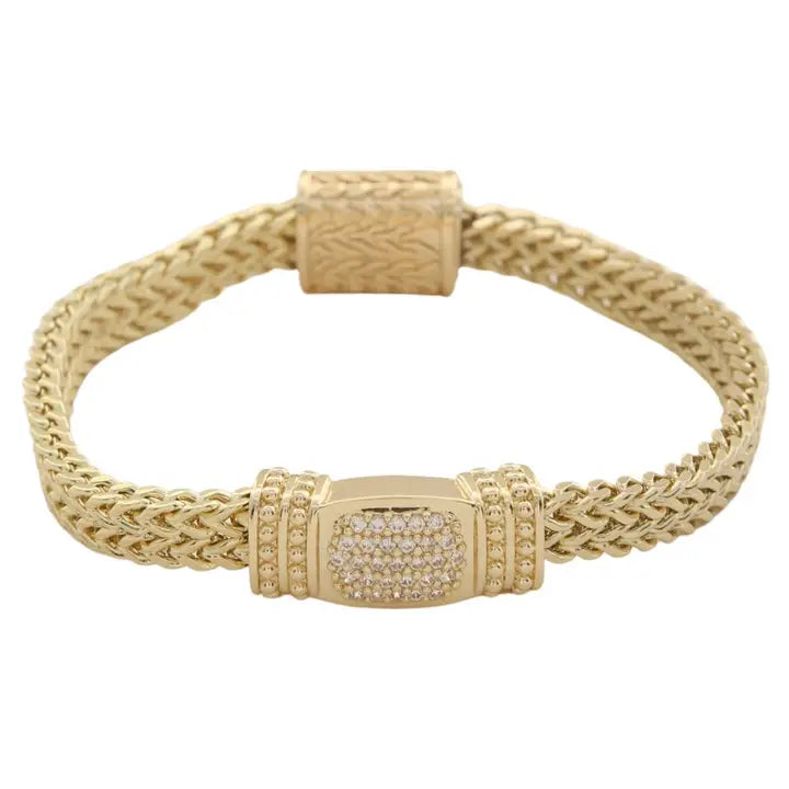 Rectangle 14K Gold Plated Pave Magnetic Bracelet