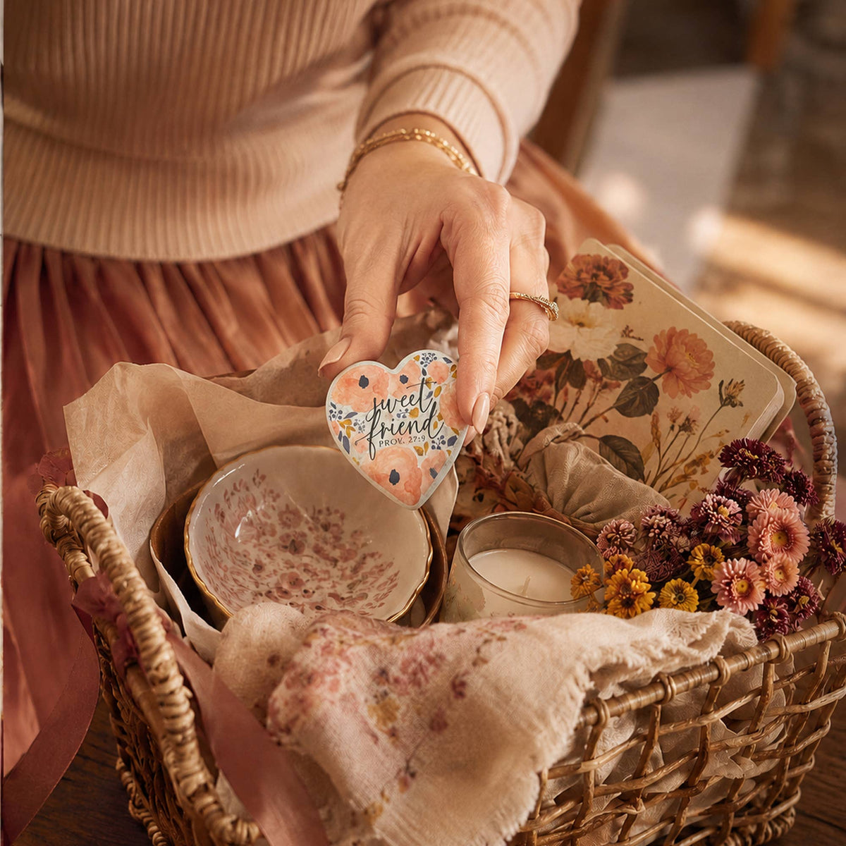 Heart Stone Floral Sweet Friend Pink