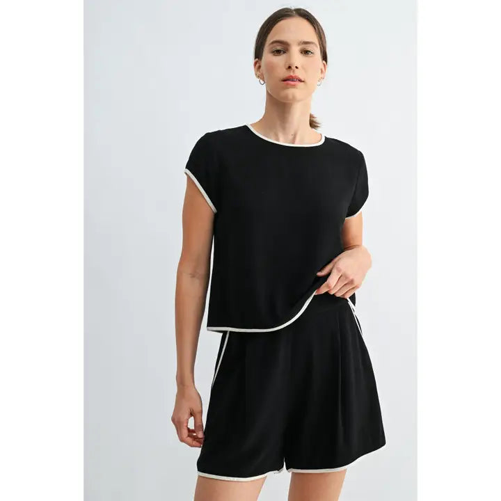 Black Contrasting Detail Short Set