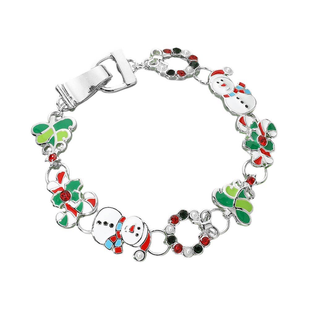 Christmas Snowman Candy Cane Charm Link Magnetic Bracelet