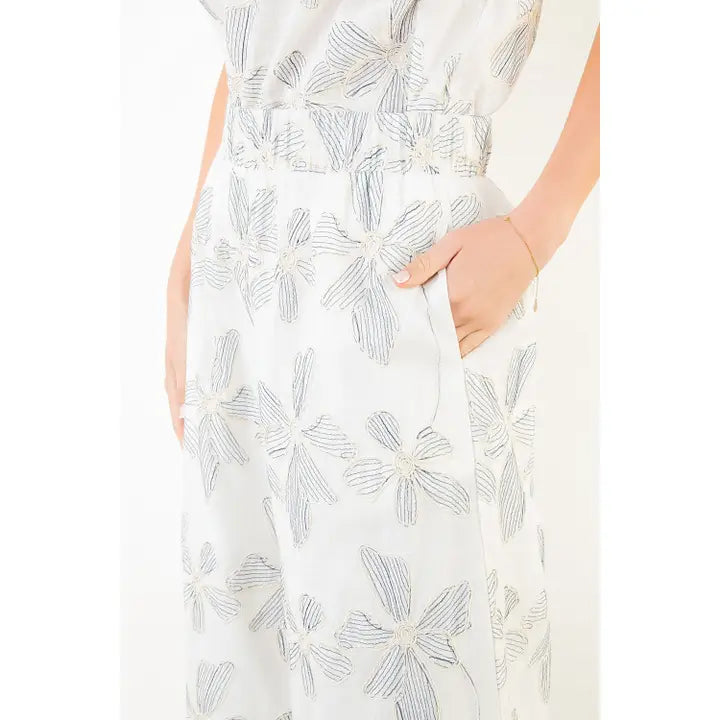 Cream Embroidery Floral Pants Set