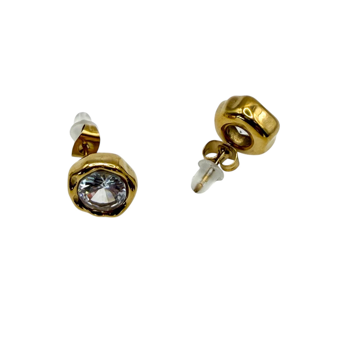 Hand-Casted Gold Crystal Post Earrings