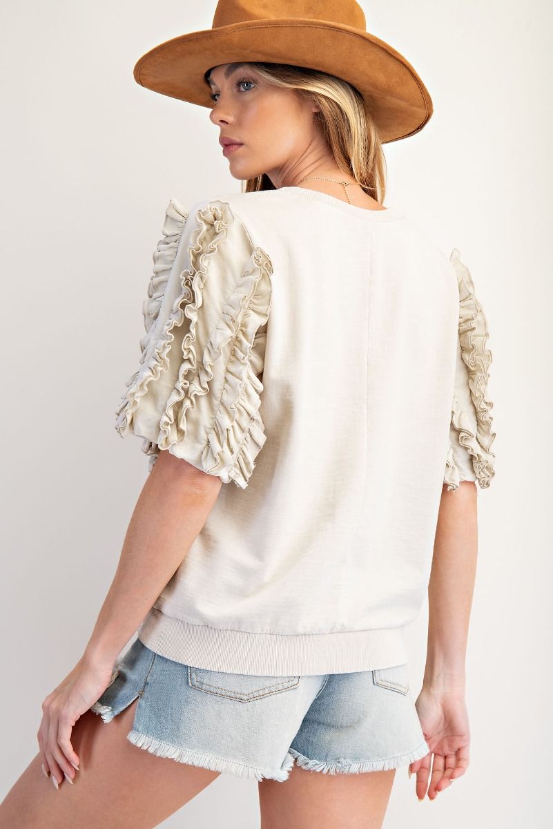 Bubble Sleeve Mineral Print Top