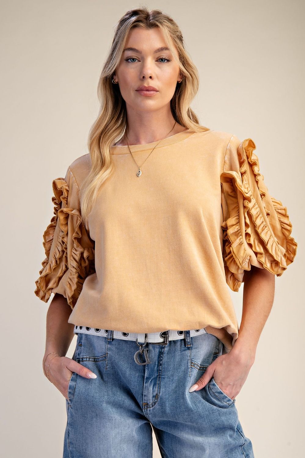 Bubble Sleeve Mineral Print Top