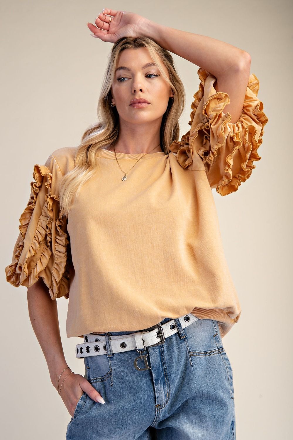 Bubble Sleeve Mineral Print Top
