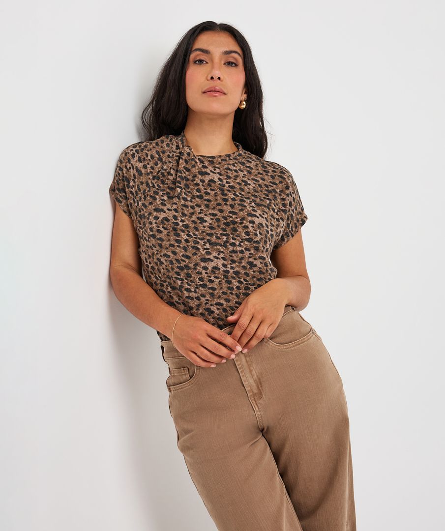 Leopard Twist Front Top