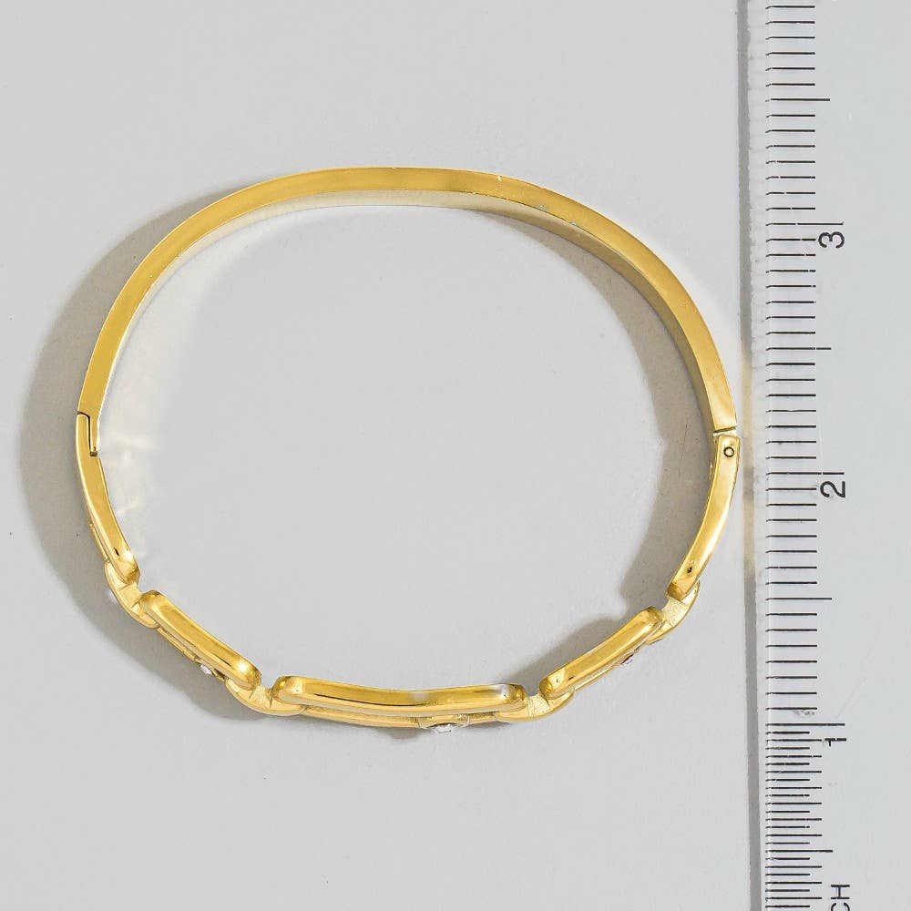 Stainless Steel Chain Link Crystal Accent Hinged Bangle
