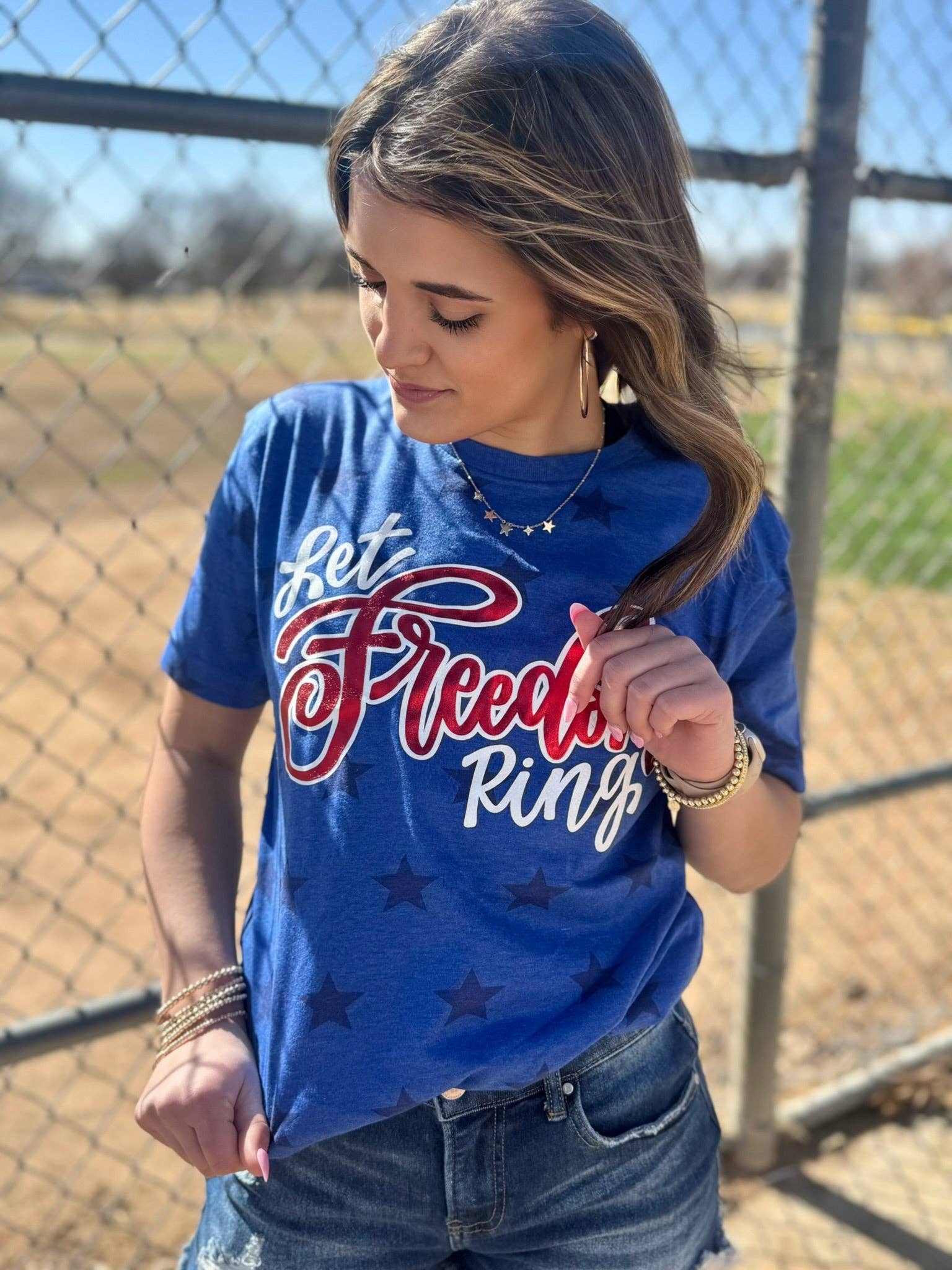 Let Freedom Ring with Red Metallic Puff Tee/Tank