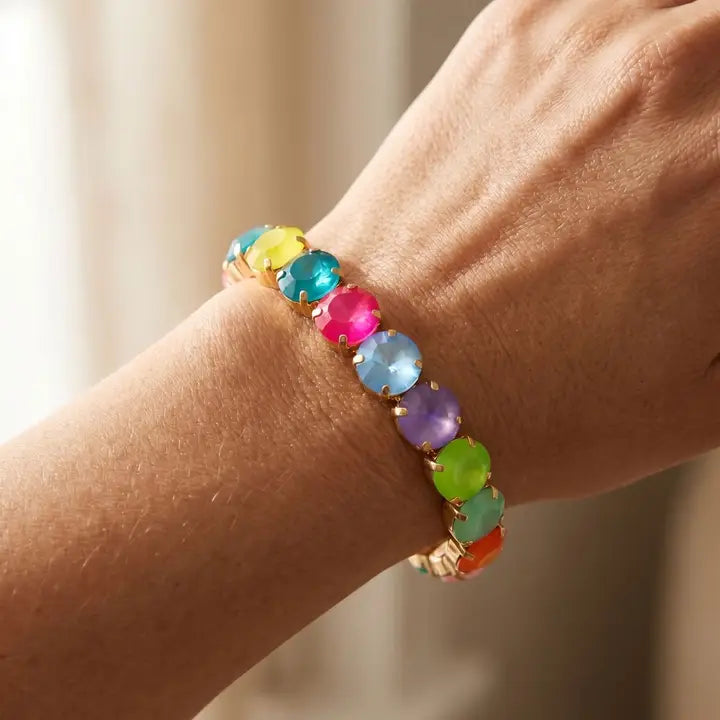 Sorrelli London Stretch Bracelet With Rivoli Crystals 7 In - Carnival