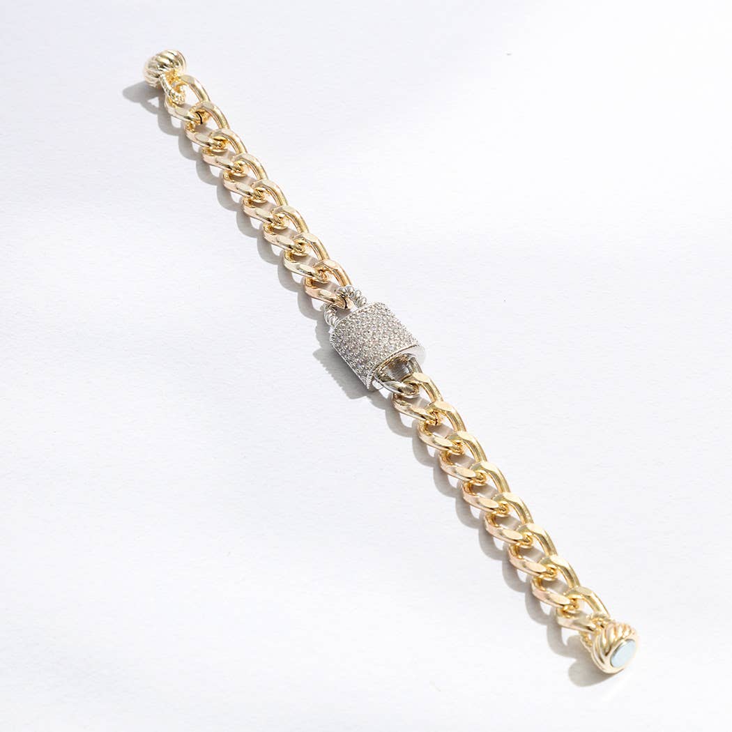 CZ Half Cylinder Charm Linked Chain Bracelet