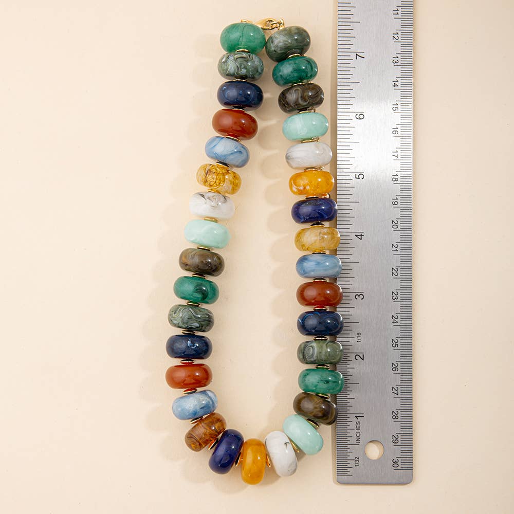 Chunky Marbled Disc Bead Statement Necklace