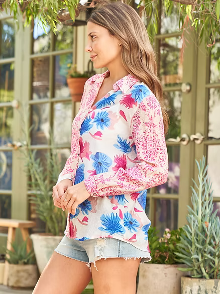Pink Print Mix Voile Shirt