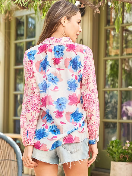Pink Print Mix Voile Shirt