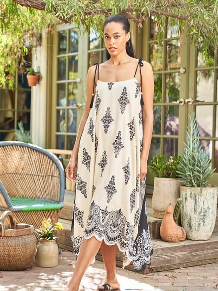 Black & Cream Two Tone Tie Strap Maxi Dress