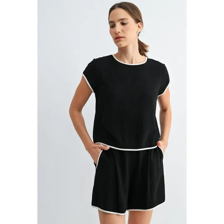 Black Contrasting Detail Short Set