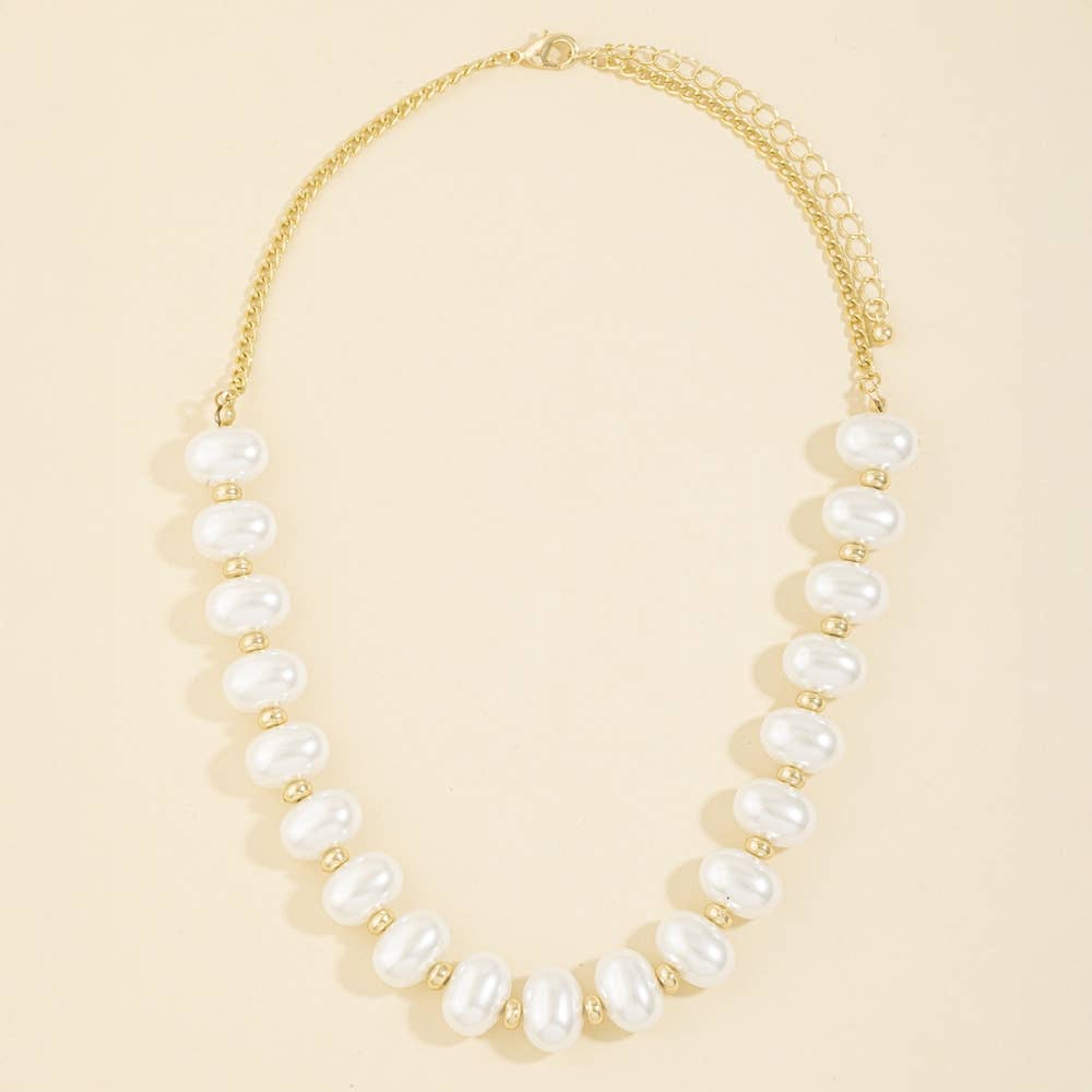 Graduated Oval Pearl Beaded Statement Necklace