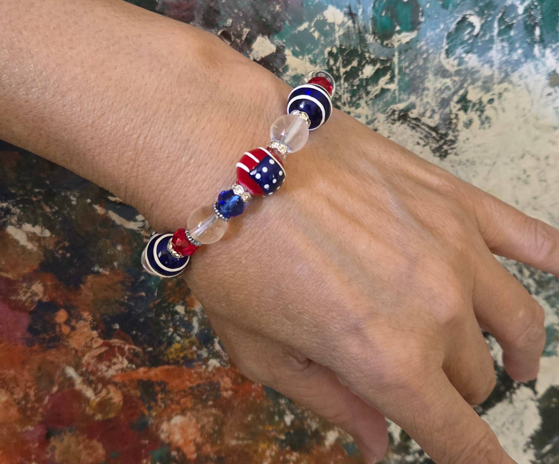 American Flag Patriotic Bracelet, 4th of July Gift for Women