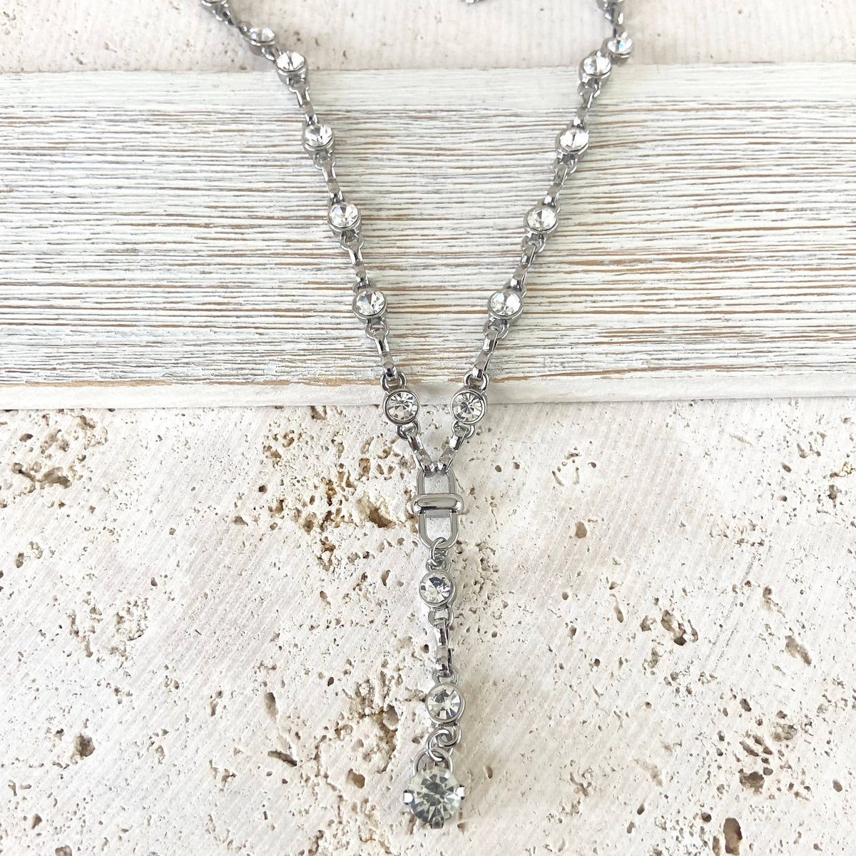 Silver Crystal Y-style Chain Necklace