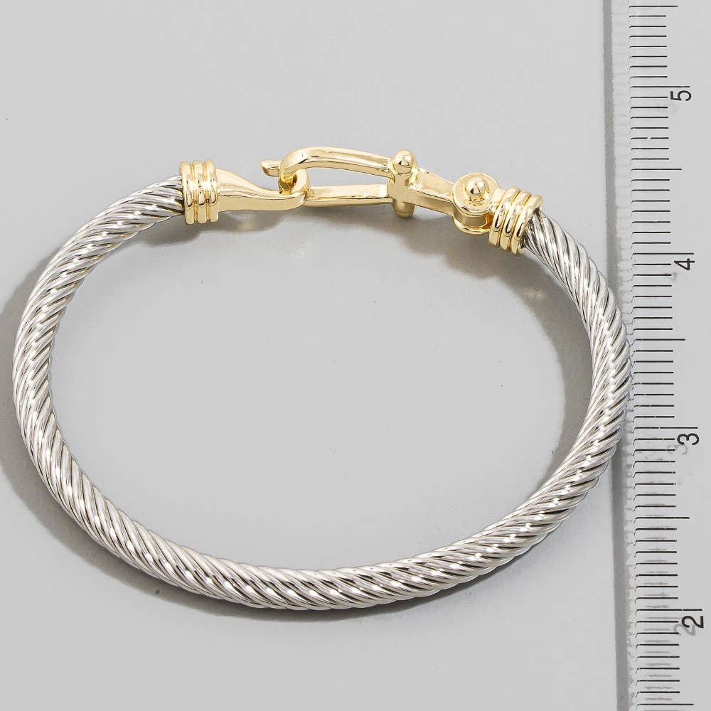 Gold Dipped Two Tone Hook Latch Bangle Bracelet