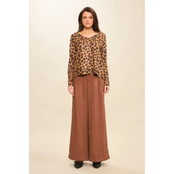 Leopard Lightweight Vneck Pullover Sweater